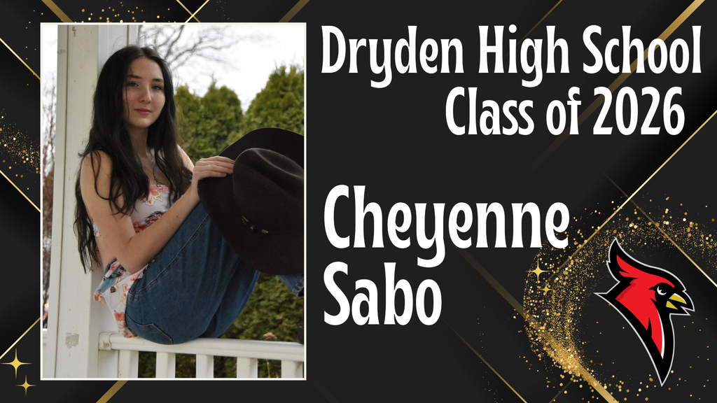 photo of high school senior; cardinal logo; black and gold background