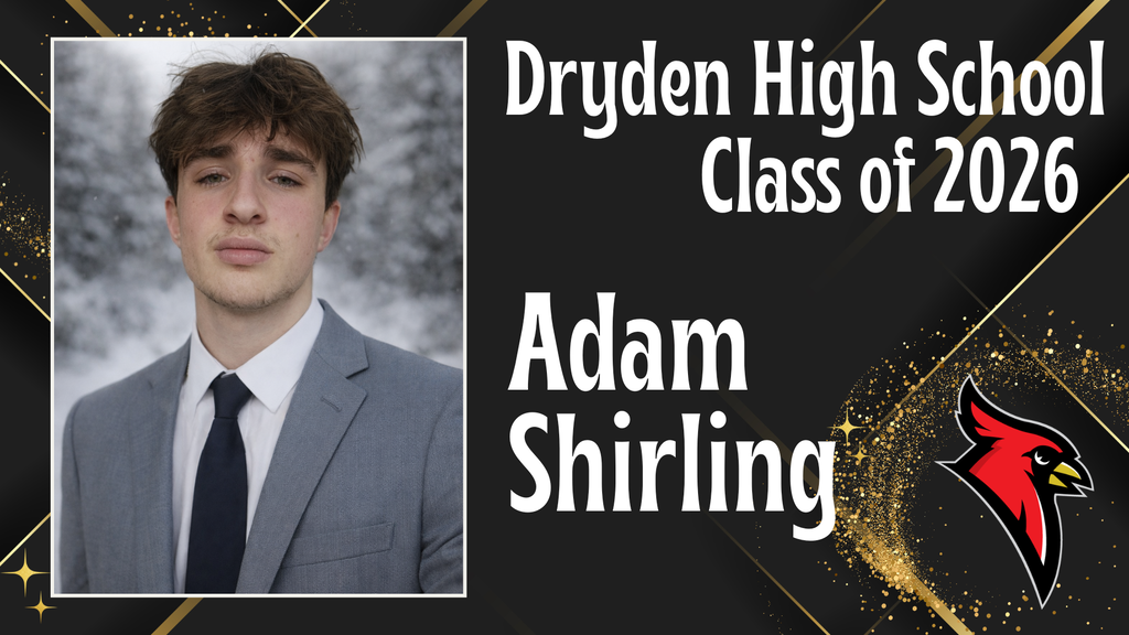 photo of high school senior; cardinal logo; black and gold background