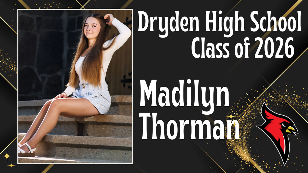 photo of high school senior; cardinal logo; black and gold background