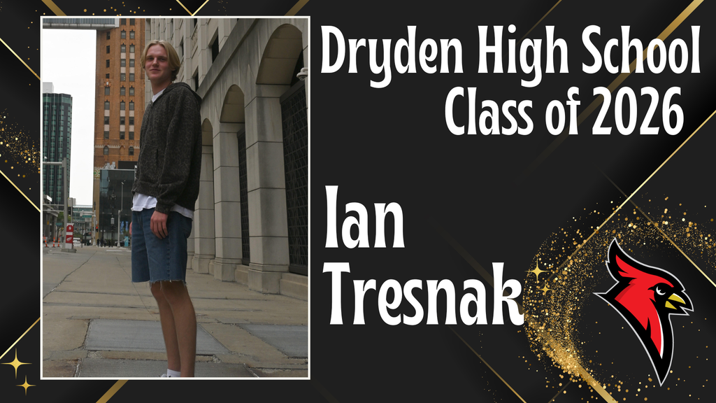 photo of high school senior; cardinal logo; black and gold background