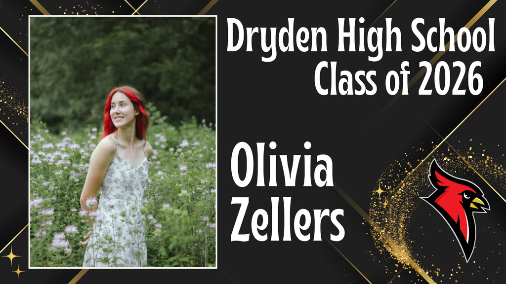 photo of high school senior; cardinal logo; black and gold background