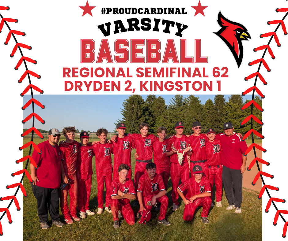 photo of high school baseball team; cardinal logo