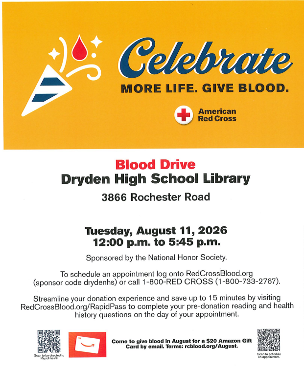 Dryden August 2026 National Honor Society Blood Drive