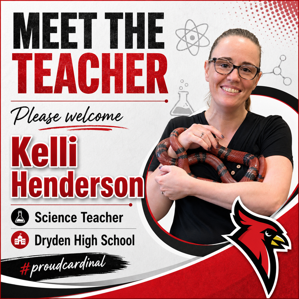 Please join us in welcoming Kelli Henderson to Dryden Community Schools! Kelli will be teaching science at Dryden High School. We are excited for the knowledge, enthusiasm, and hands-on learning experiences she will bring to our students. Welcome to the Cardinal family, Kelli! ❤️🖤 #ProudCardinal
