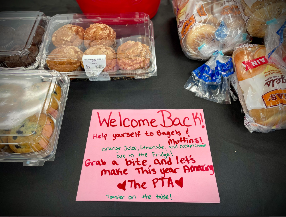 A little breakfast love for our amazing teachers!  The first day back to school calls for coffee, carbs, and a whole lot of PTA love!  We kicked off the school year by treating our teachers and staff to a breakfast spread with bagels, muffins, and refreshments!  And because we wanted to make sure we could warm up their day, we even brought in a toaster!  Here’s to a brand-new school year! We’re so excited to support our teachers, staff, and Cardinals all year long.  Welcome back Dryden! Let’s make it a great one!