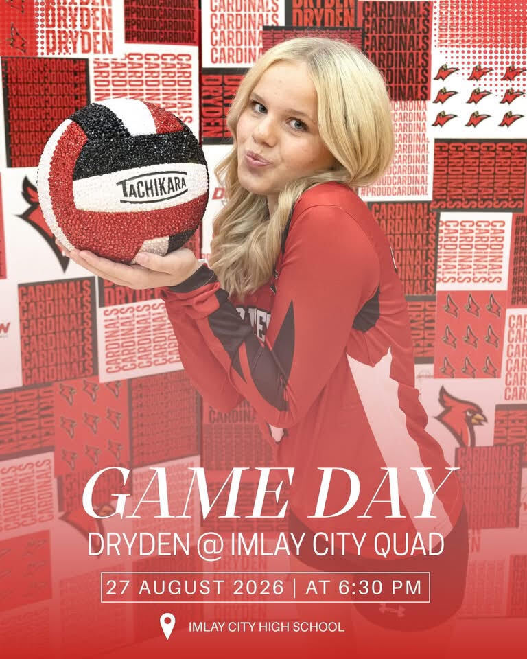 🏐 IT’S GAME DAY! 🏐 Good luck to our Dryden Varsity Volleyball team as they compete in the Imlay City Quad tonight! 📅 Thursday, August 27 ⏰ 6:30 p.m. 📍 Imlay City High School Let’s go, Cardinals! ❤️🖤 #ProudCardinal #DrydenVolleyball #GameDay