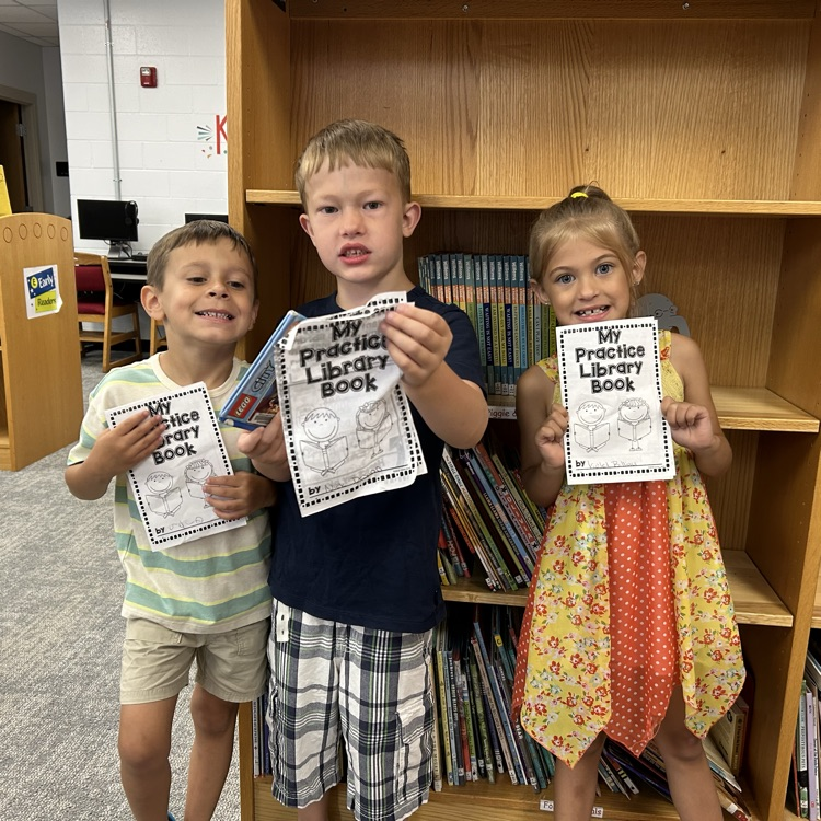 These Kindergarteners brought back their “Practice Library Book” from last week and now get to check out a REAL library book. 😊 #growingreaders #proudcardinal
