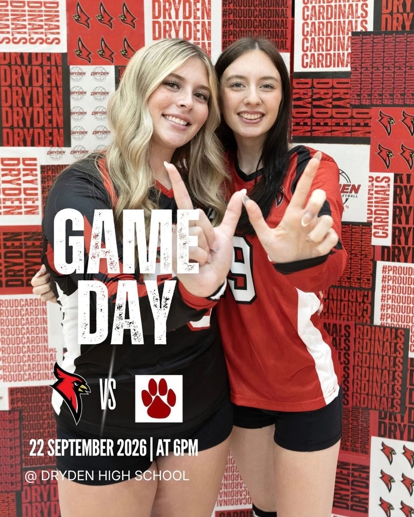 🏐❤️ GAME DAY, CARDINALS! 🖤🏐 We’re back on our home court tonight! Come cheer on Dryden Volleyball as our Cardinals take on Mayville! 🆚 Dryden vs. Mayville 📅 Tuesday, September 22 ⏰ 6:00 PM 📍 Dryden High School Wear your red and black, fill the gym, and bring the energy! Let’s go, Cardinals! ❤️🖤 #GoCardinals #GameDay #DrydenVolleyball #ProudCardinal #CardinalPride