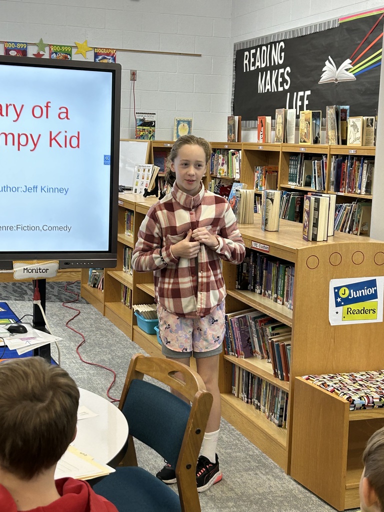 Three brave 5th graders, who are also Student Library Board members, volunteered to give a book talk in front of their classmates. #growingreaders #proudcardinal