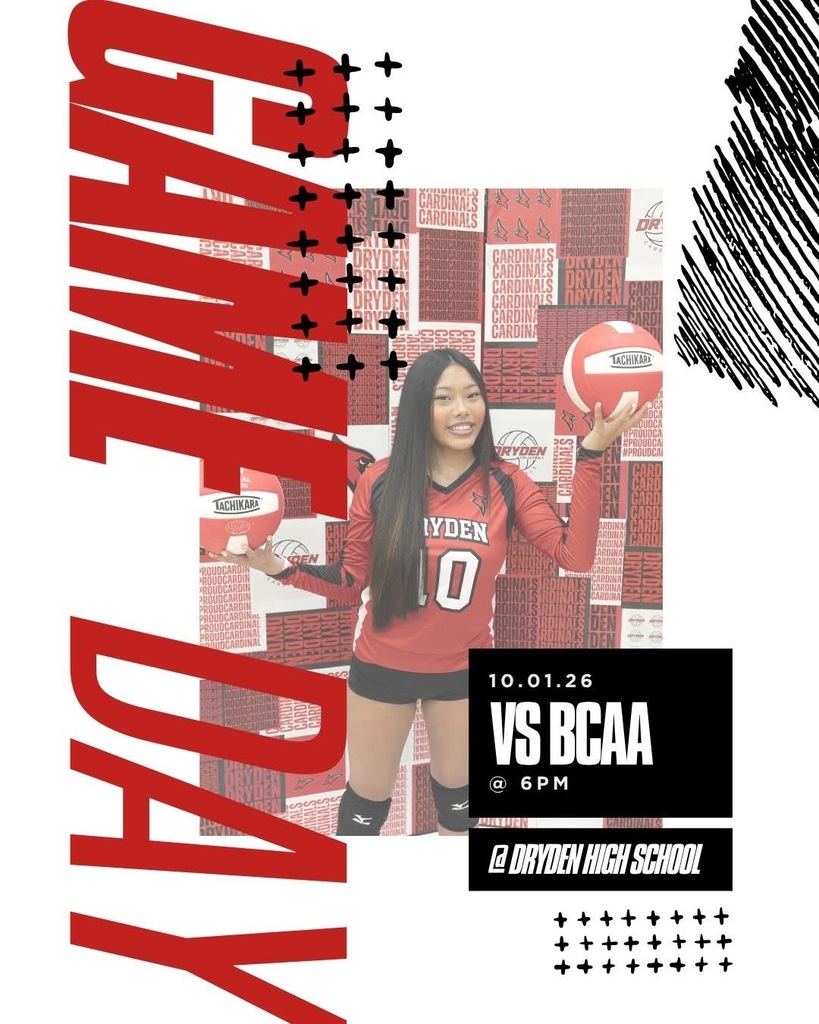 GAME DAY, CARDINALS! The Cardinals are back in action! Come out and support Dryden Volleyball as we take on BCAA under the lights at home! 📅 October 1, 2026 ⏰ 6:00 PM 📍 Dryden High School Bring the energy, bring the noise, and let’s pack the gym! LET’S GO, CARDINALS! #DrydenVolleyball #GameDay #GoCardinals #CardinalPride #HomeCourtAdvantage