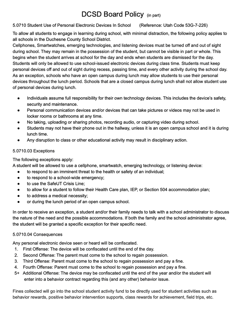 Cell phone policy