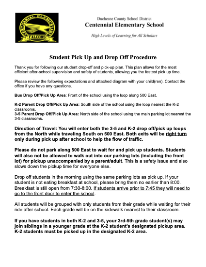 CES Student Pick-Up and Drop-Off Letter