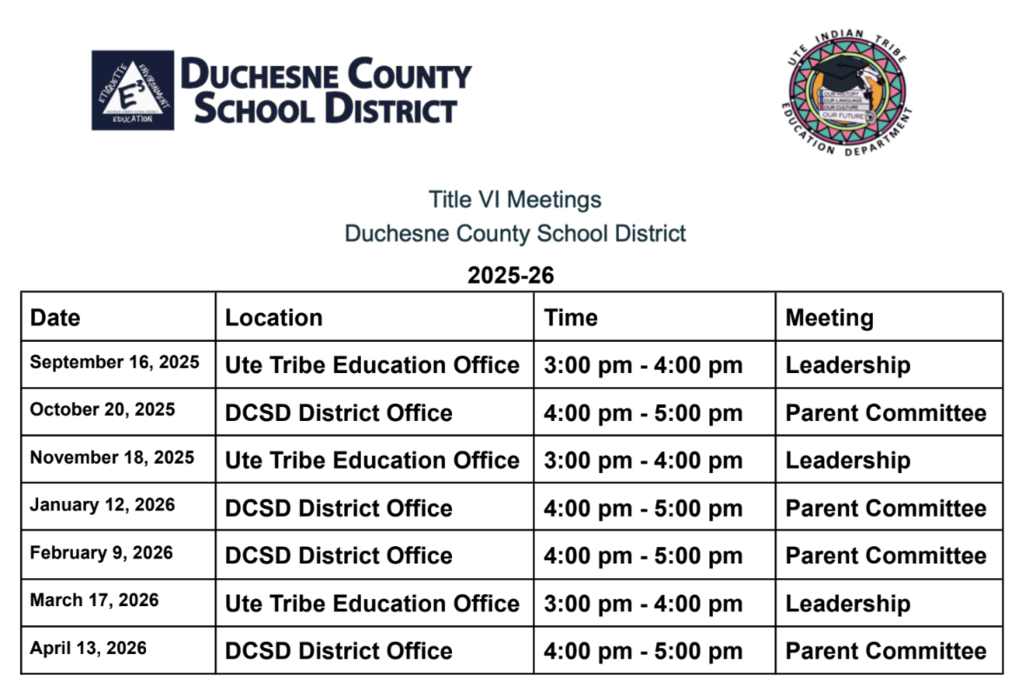 Title VI scheduled Parent Meetings for 2025-26 SY