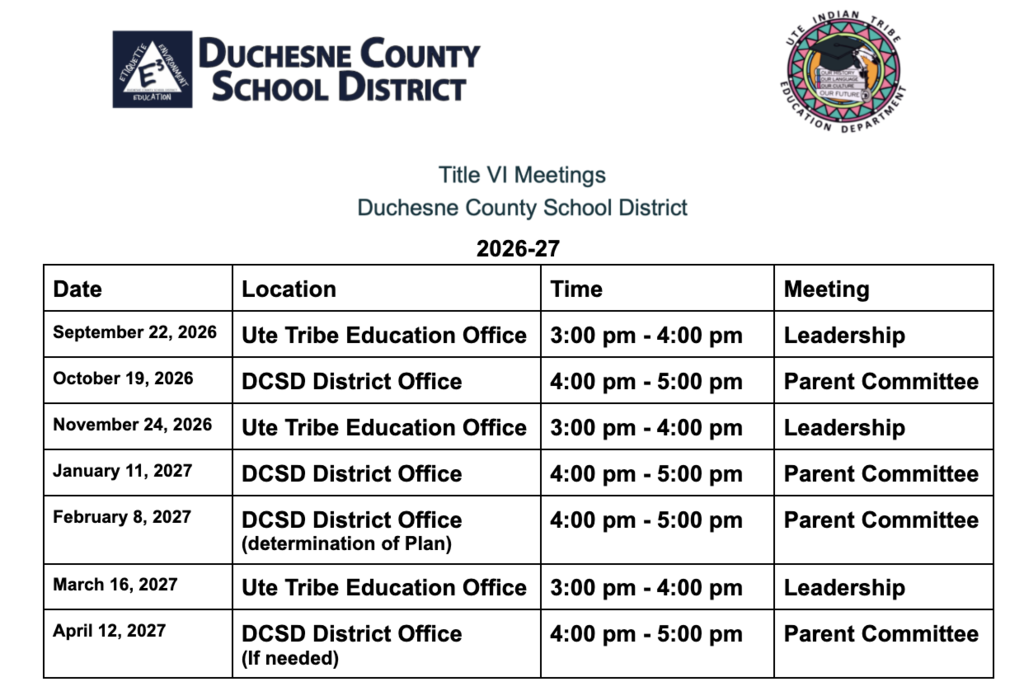 Calendar of Title VI meetings