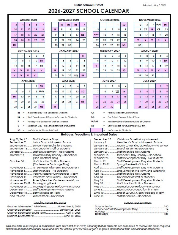 2026-27 School Calendar