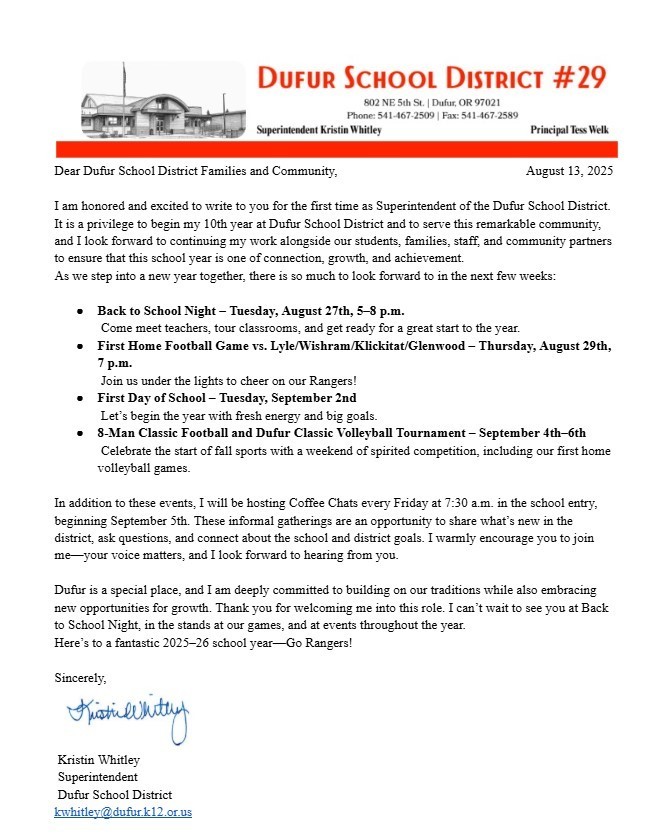 August Superintendent Letter