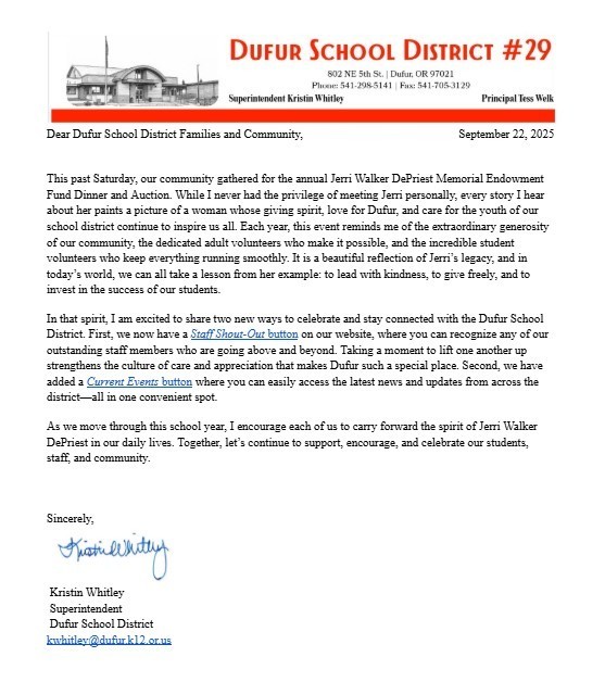 September 25 Letter