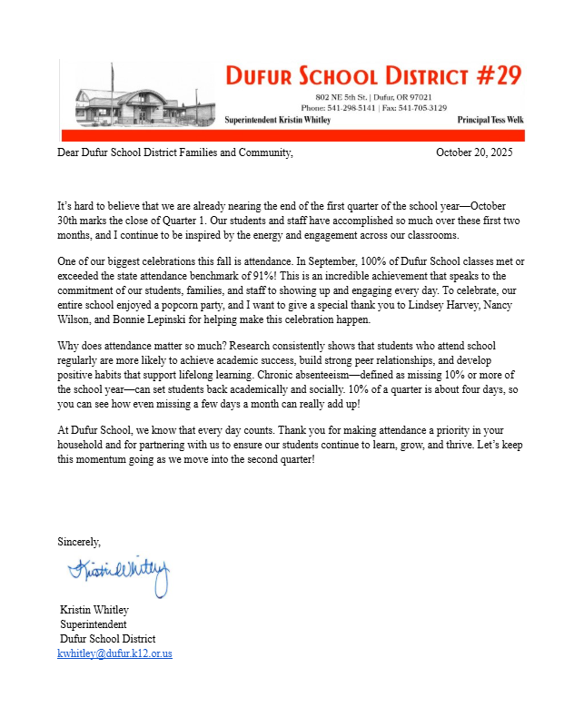 October Superintendent Letter