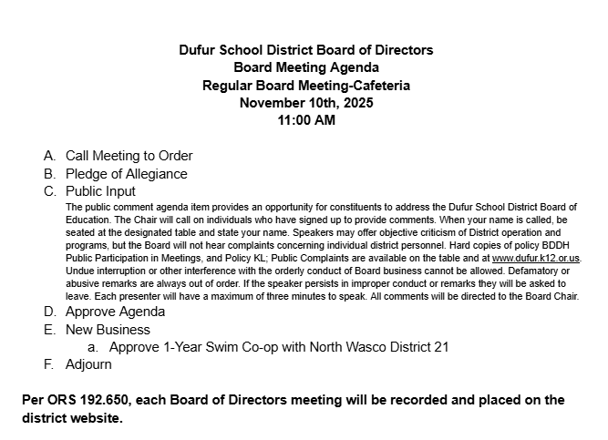 November 10th '25 Special Meeting