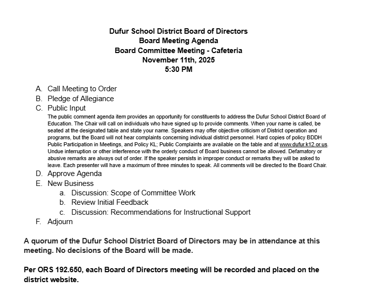 Board Committee Meeting November 11th