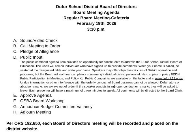 February 19th Agenda