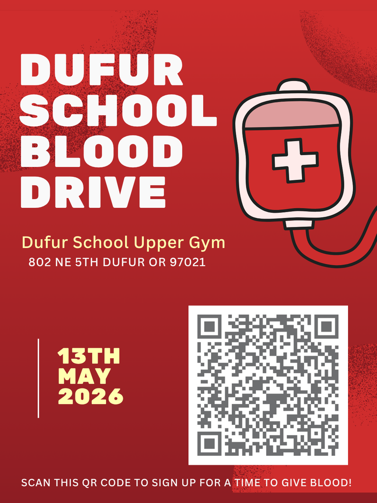 Dufur School Blood Drive poster, May 13th