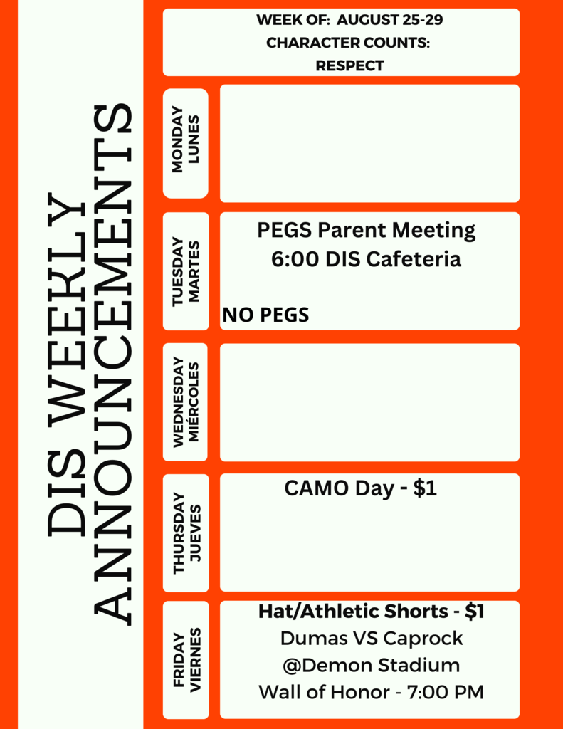 DIS Weekley Announcements