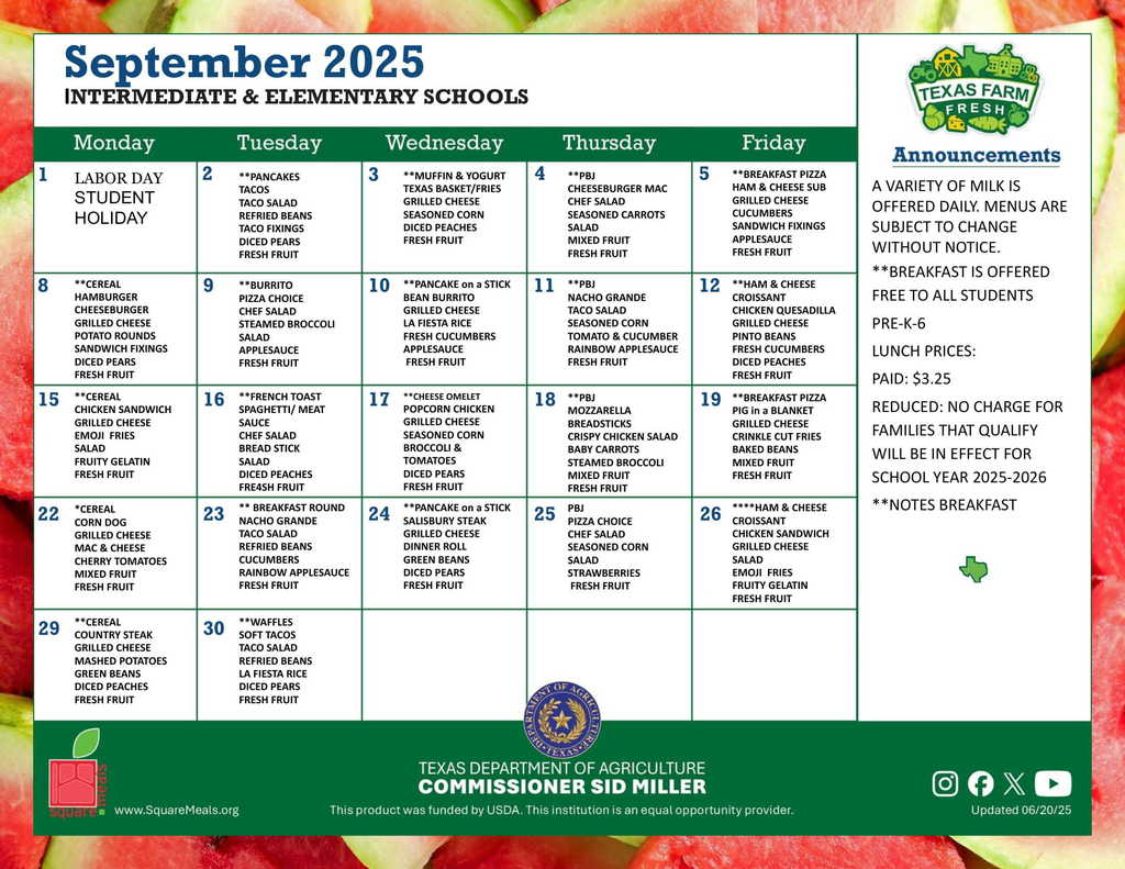 September Breakfast/Lunch Menu