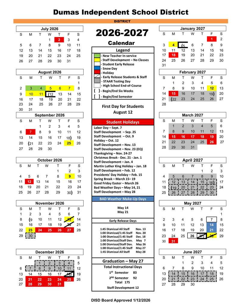 2026-27 DISD School Calendar