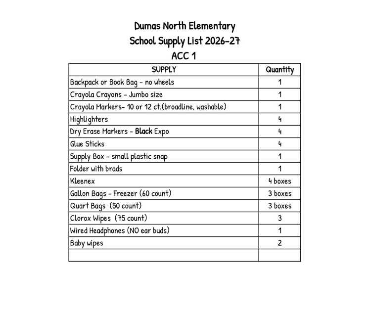 school supplies list