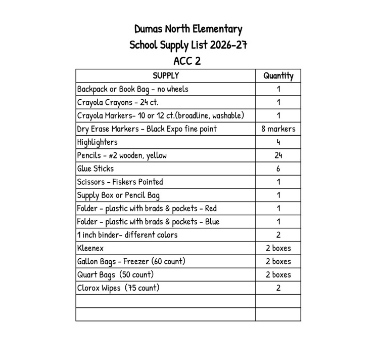 school supplies list