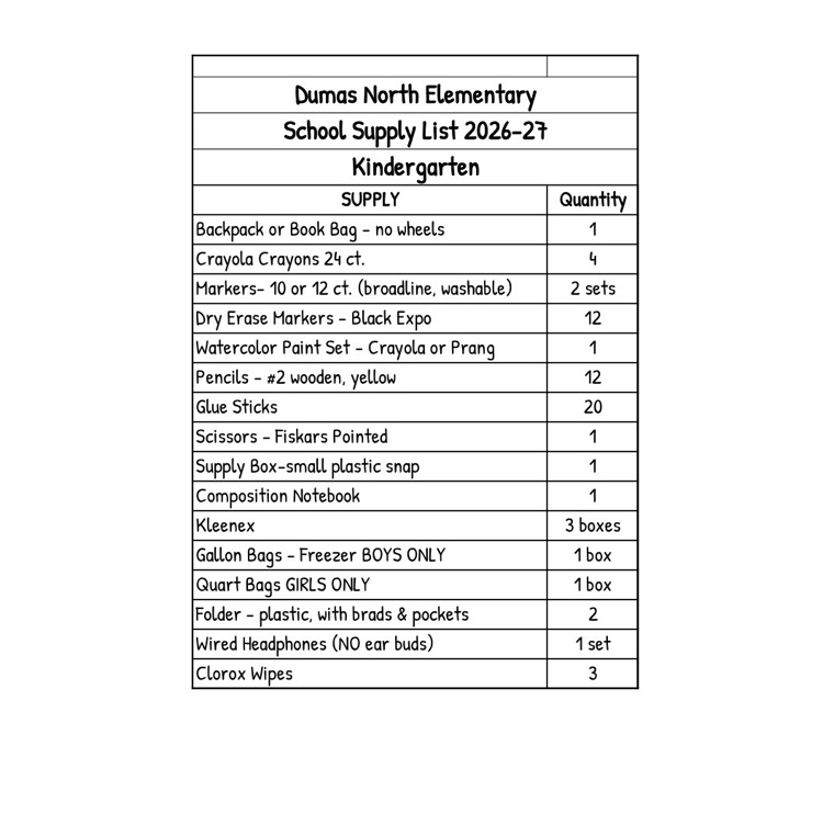 school supplies list