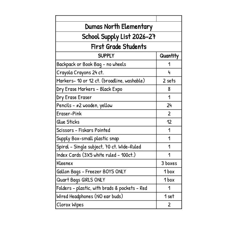 school supplies list