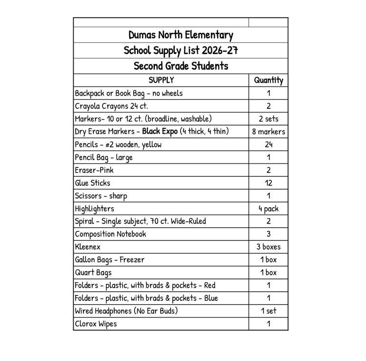 school supplies list
