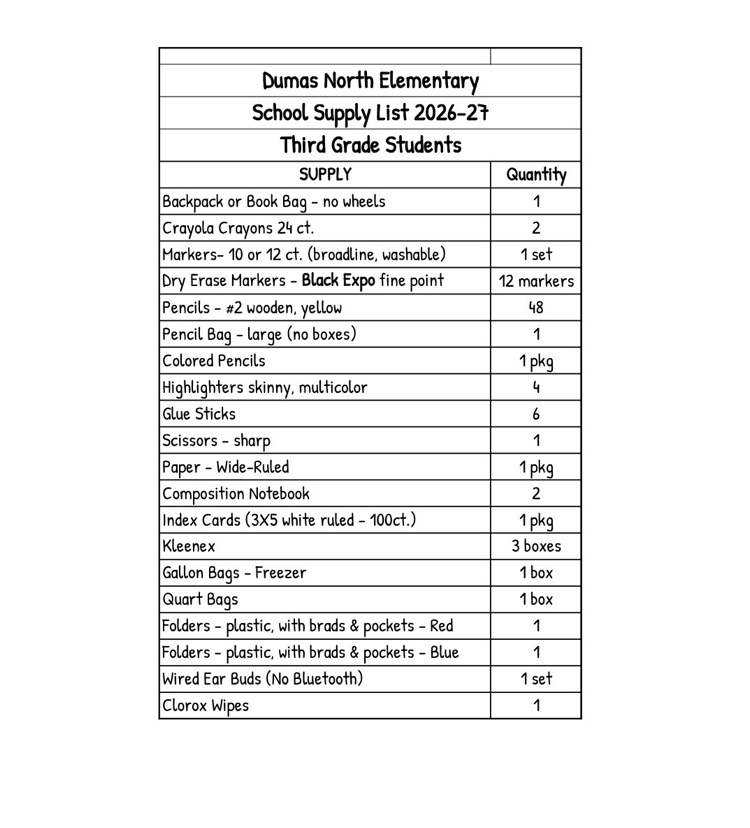 school supplies list