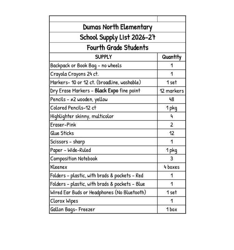 school supplies list