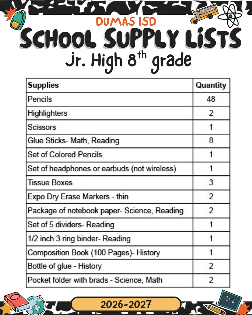 8th grade supply list
