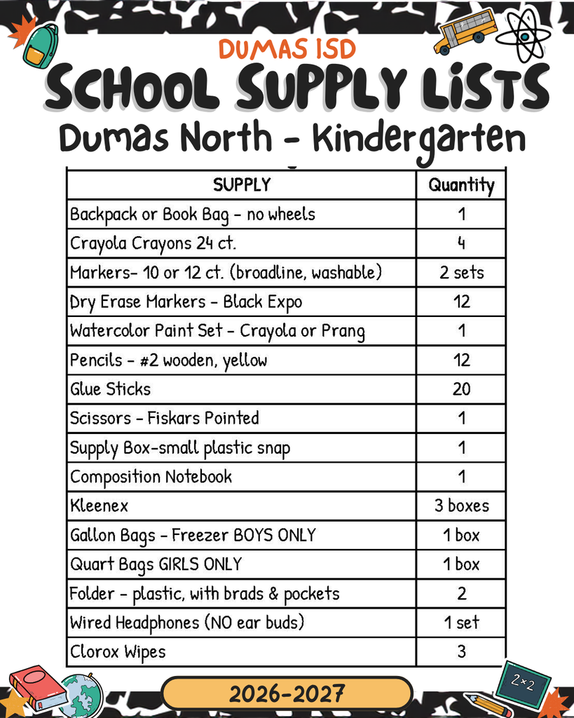 supply list kindergarten