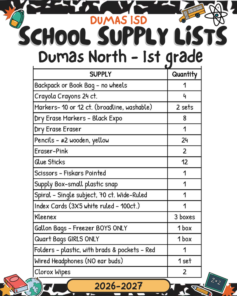 supply list 1st grade
