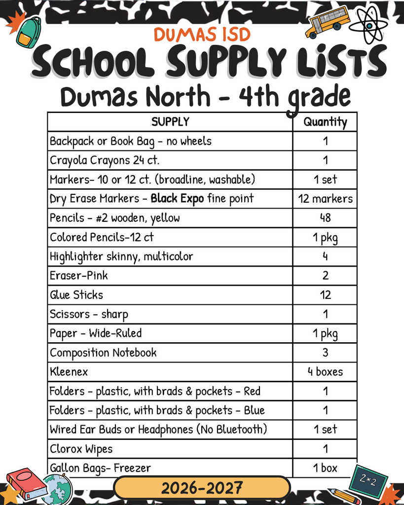 supply list 4th grade
