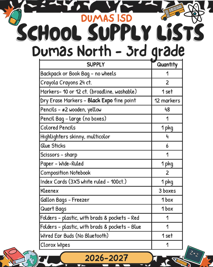 supply list 3rd grade