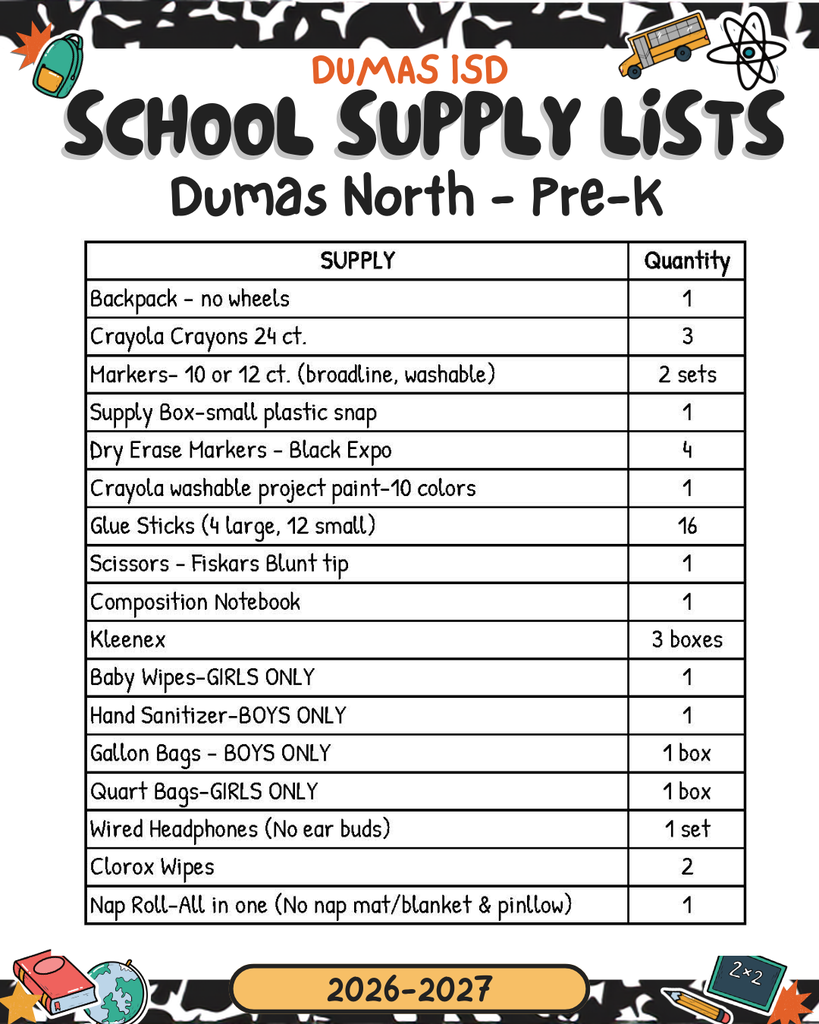 Pre k supply list