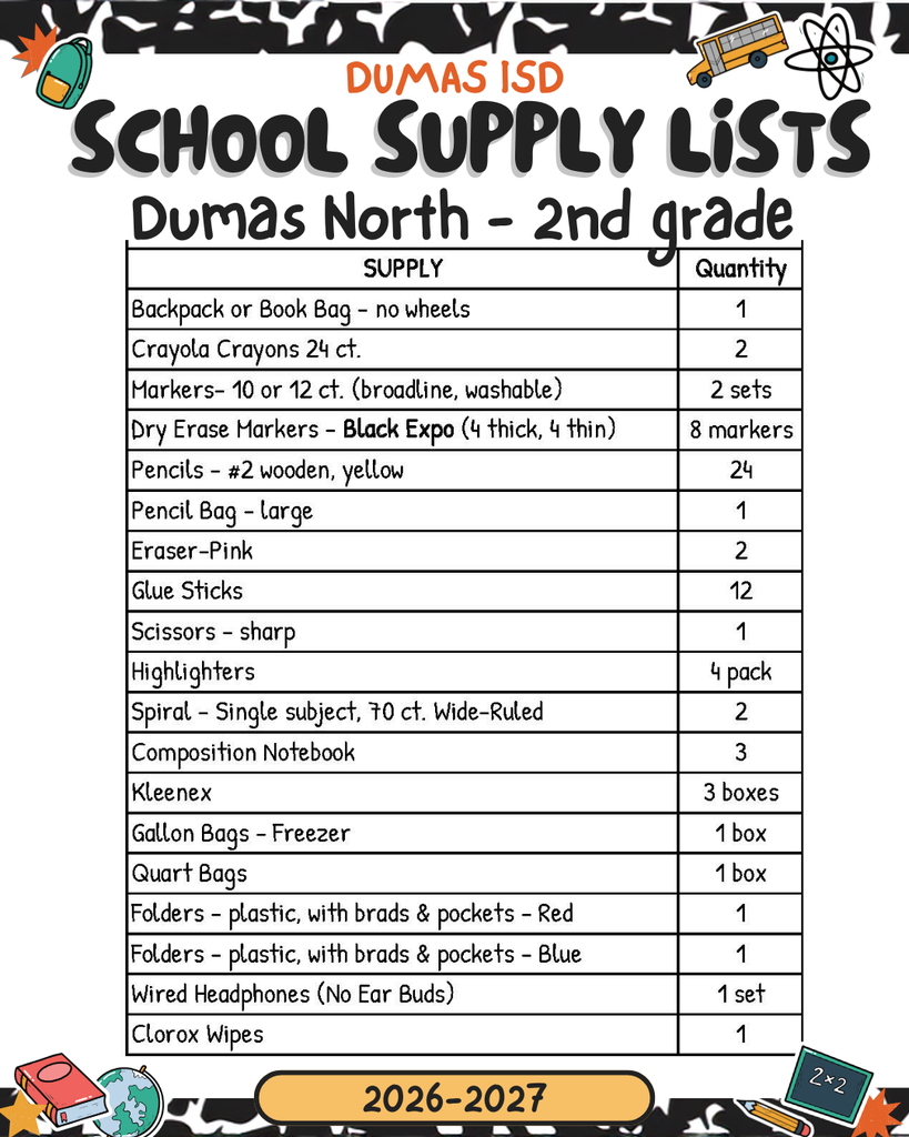 supply list 2nd grade
