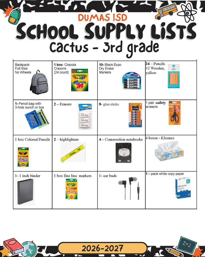 supply list 3rd grade