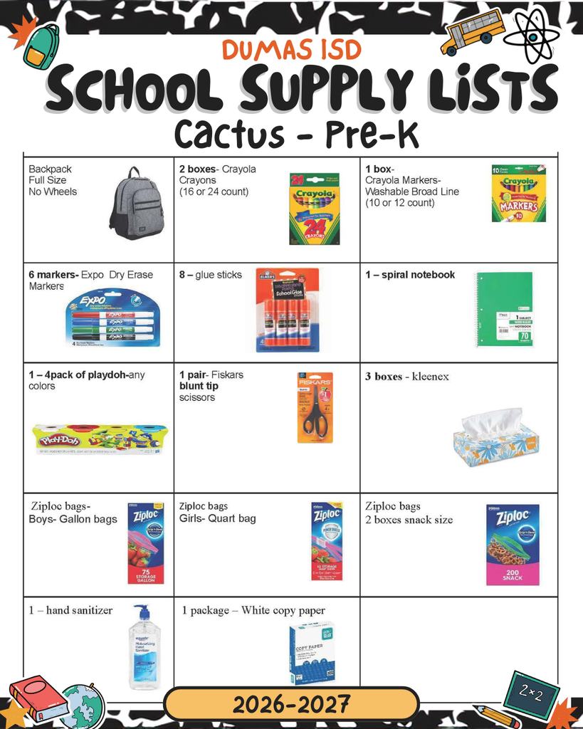 supply list for prek
