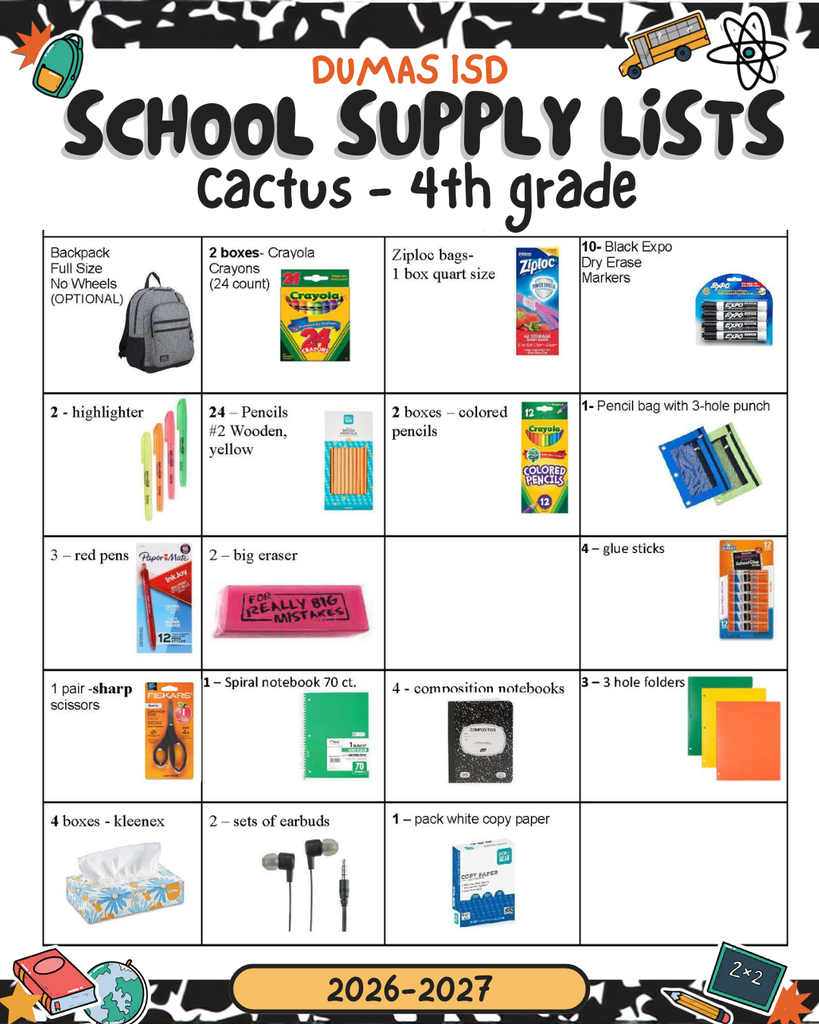 supply list 4th grade
