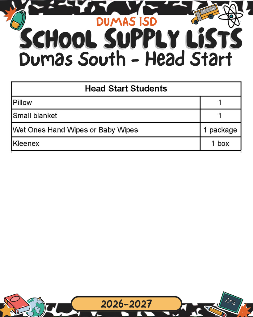 supply list head start