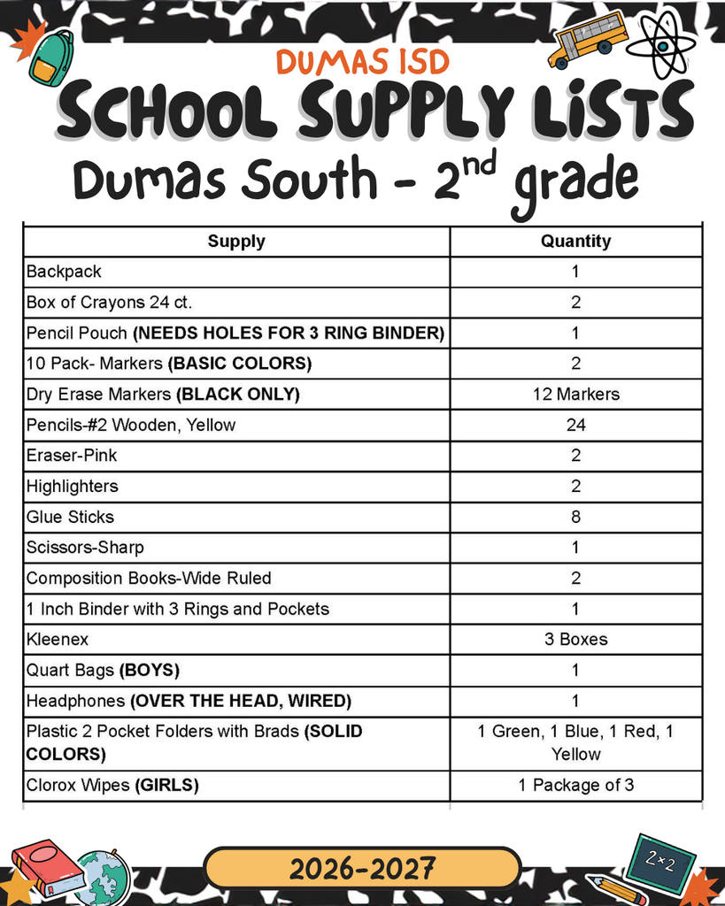 supply list 2nd grade