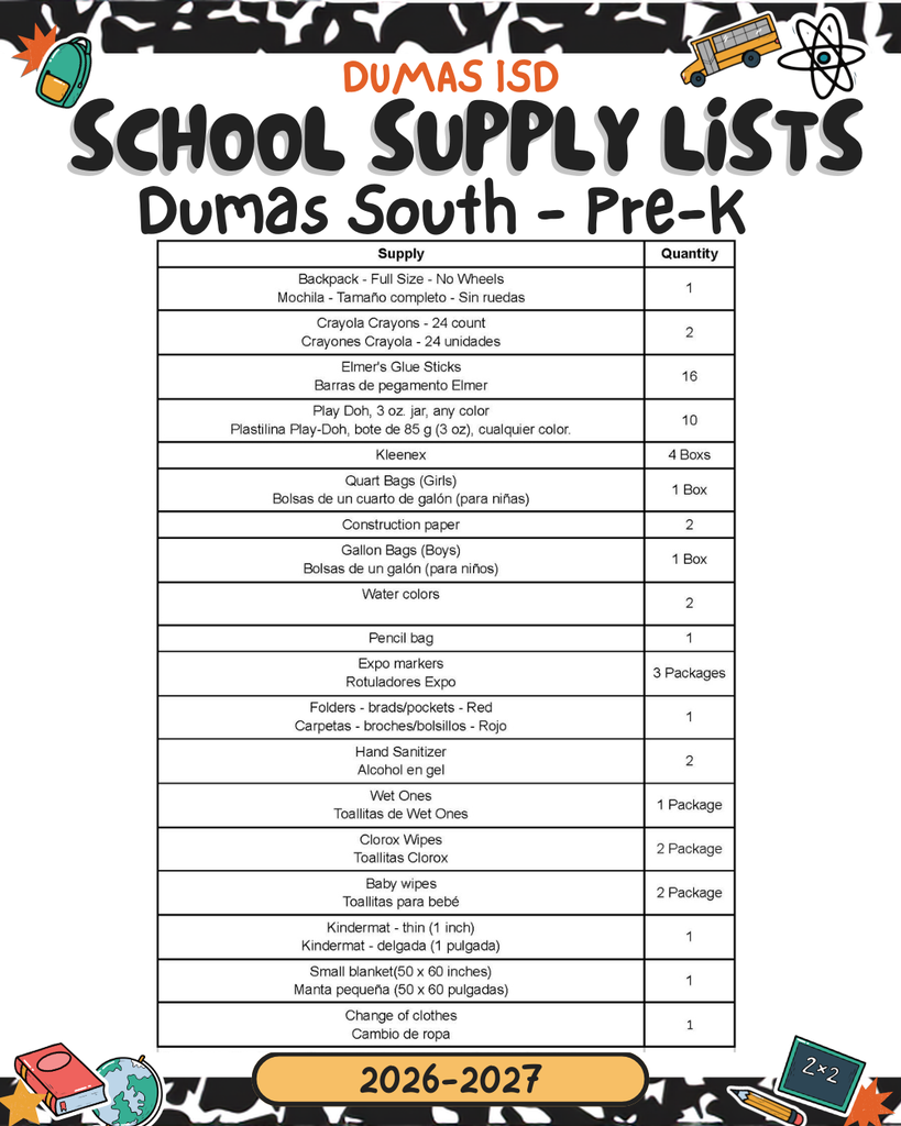 supply list preK