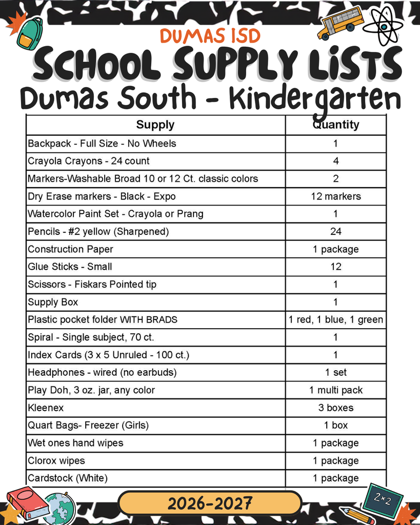 supply list kindergarten